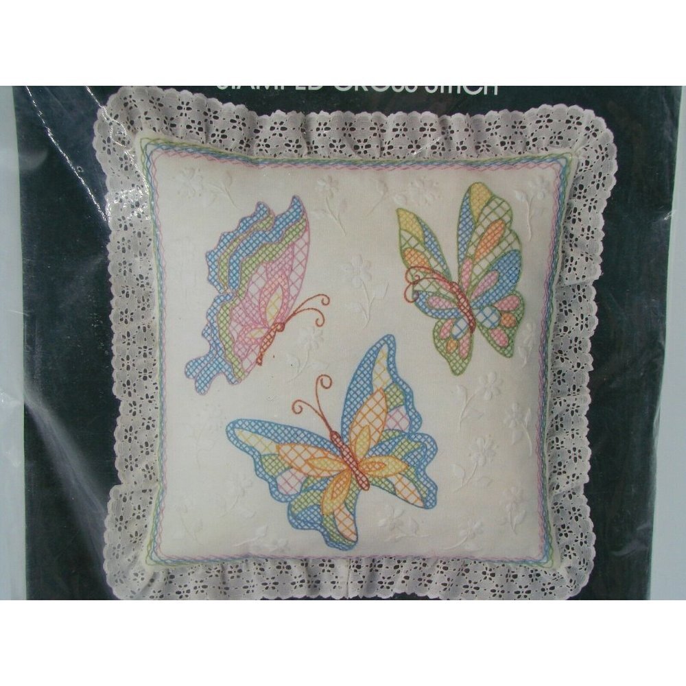 Golden Bee Quik-Cross Stamped Cross Stitch Butterflies Pillow Cover 20176 kit